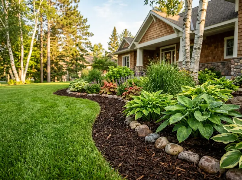 Crisp garden bed edging and landscaping details by Chips Clips in Detroit Lakes