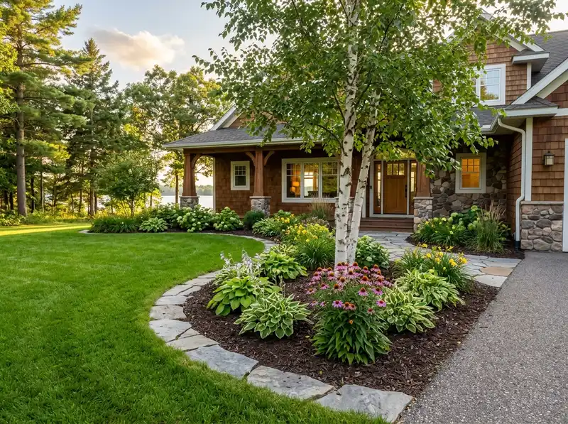 Professional residential landscaping and manicured lawn in Detroit Lakes, Minnesota