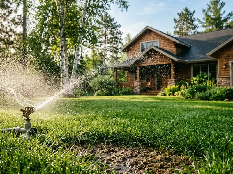 Lush green Detroit Lakes lawn watered and prepared for landscaping aeration