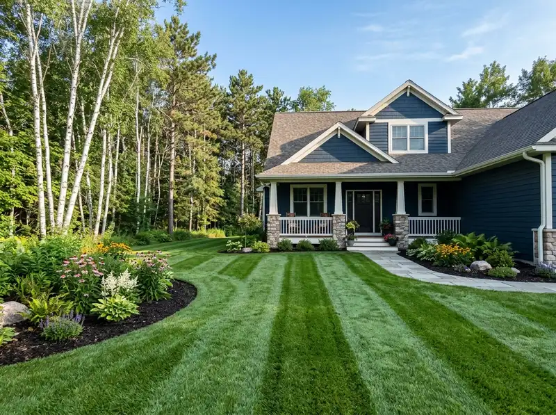 Professional lawn mowing and landscaping with crisp stripes in Detroit Lakes MN Professional lawn mowing and landscaping with crisp stripes in Detroit Lakes MN
